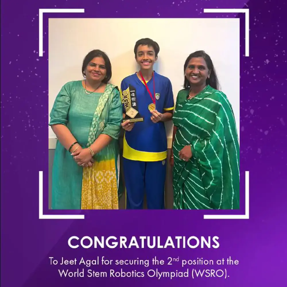Jeet Agal for securing second place at the World Stem Robotics Olympiad (WSRO)